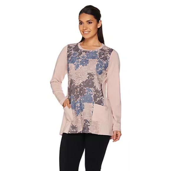 ❗️3/$20❗️LOGO Lounge by Lori Goldstein Crochet Overlay Long Sleeve Top - Picture 8 of 11